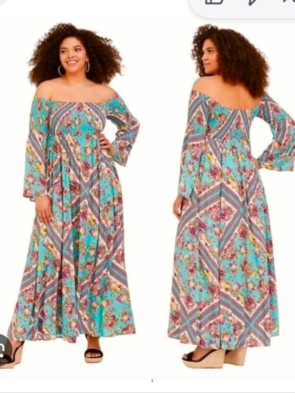 Torrid Dress Size 1X Smocked Bodice Maxi Dress Lined Off the shoulder